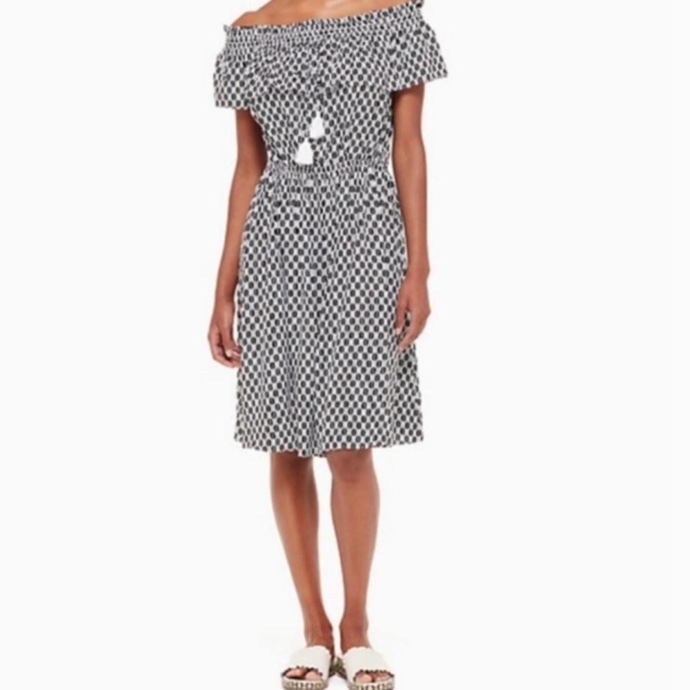 Kate Spade Arrow Stripe Tasseled Off the Shoulder Dress